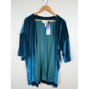 Panhandle Kimono Womens L/XL Teal Velvet Open Front Western Boho Style L8-2116